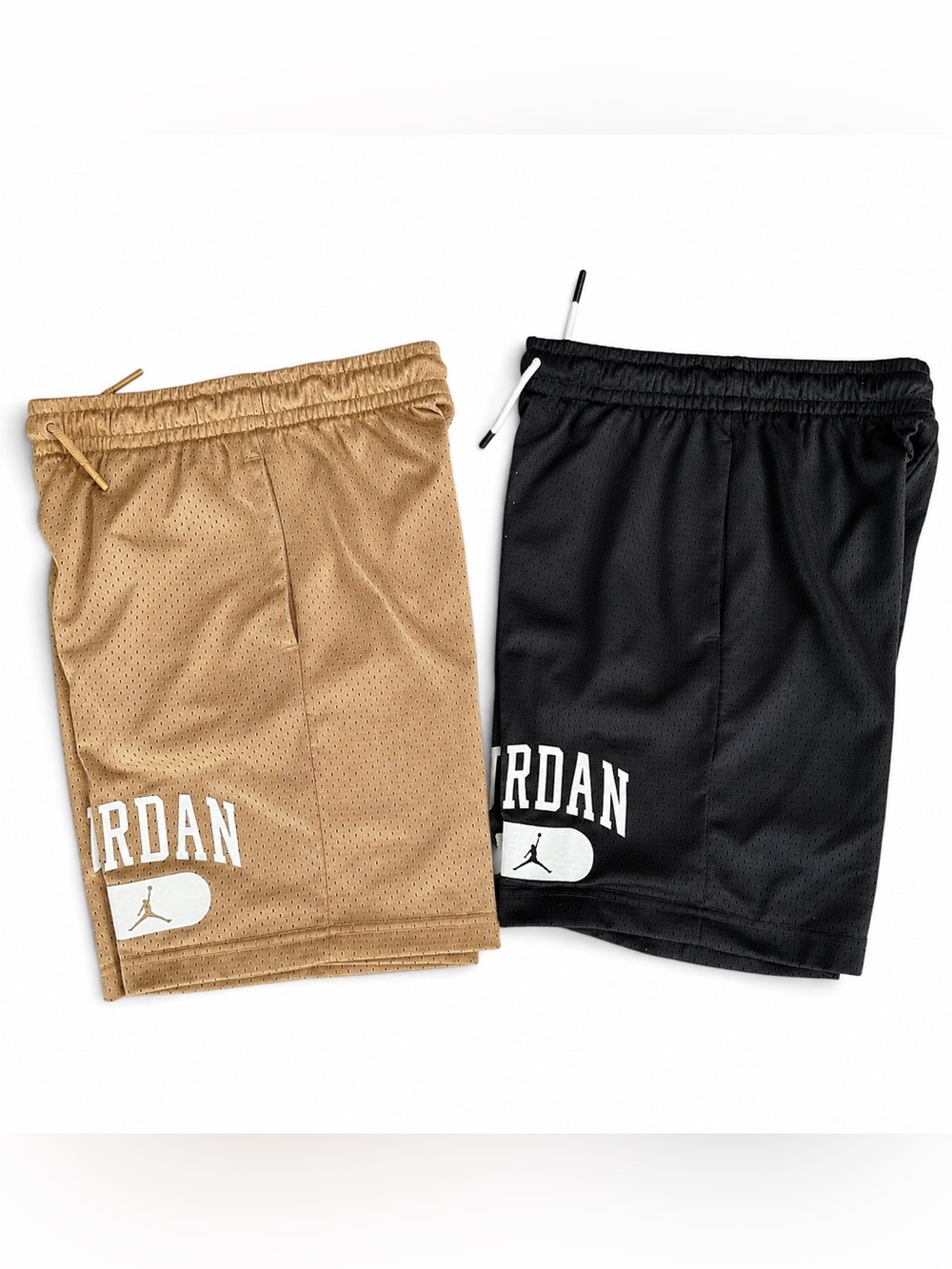 Jordan Boys Basketball Shorts Medium 10/12 Athletic Mesh Black Tan Lot EUC